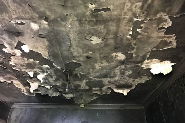 Fire damaged ceiling