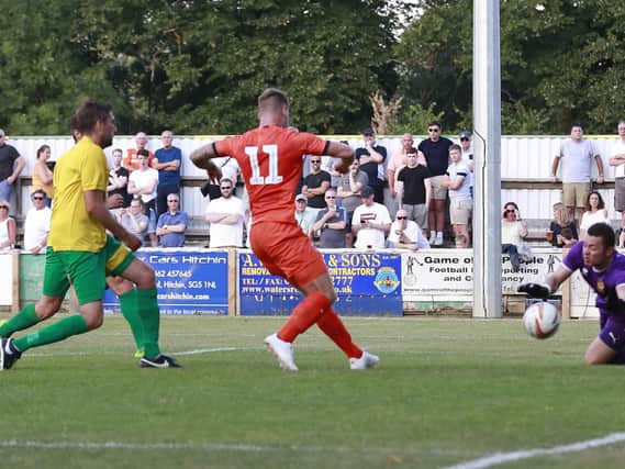 James Collins put Luton 1-0 up at Hitchin this evening