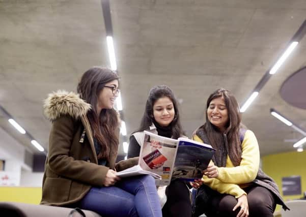 Students on campus at the University of Bedfordshire