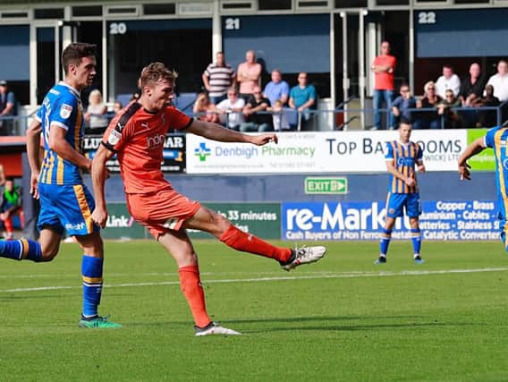 Defender Jack Stacey draws the Hatters level against Shrewsbury