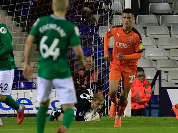 Harry Isted during his Luton Town debut on Tuesday night