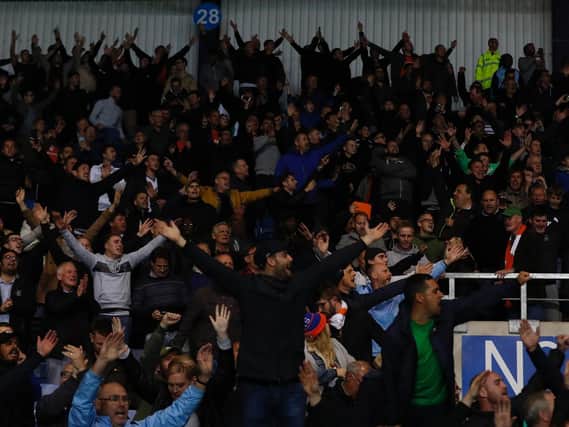 Hatters fans celebrate the 2-1 win at Oxford