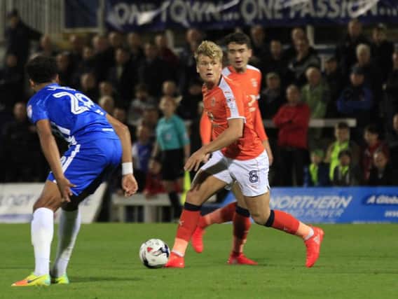 Former Hatter Cameron McGeehan in action against Hartlepool
