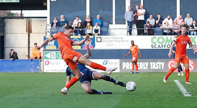 Harry Cornick goes close to a third for Luton on Saturday