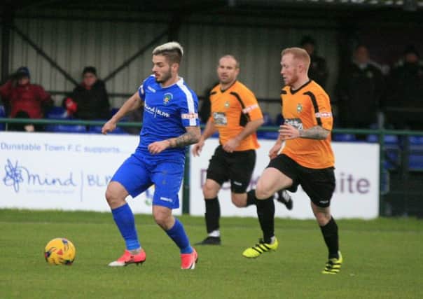 Dunstable Town's Marius Patru in action on the weekend - pic: Chris White