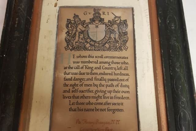 Scroll for a soldier's family from the First World War