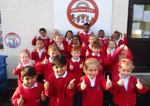 Sundon Lower School pupils celebrate their latest Ofsted rating