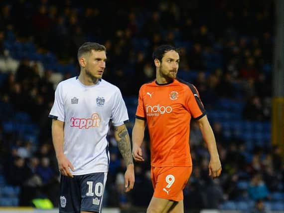 Danny Hylton on his 100th appearance for the Hatters