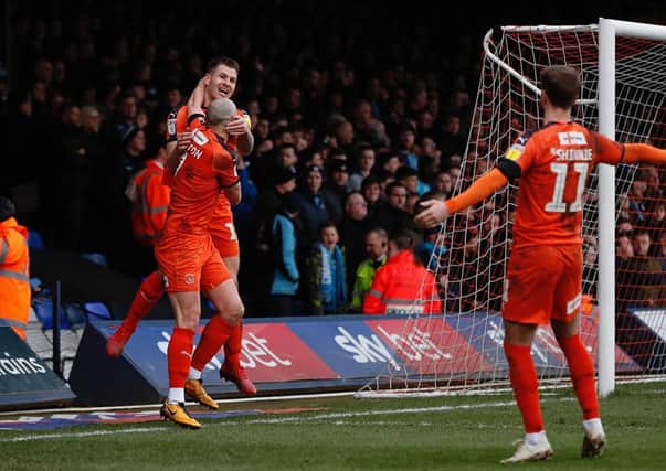 James Collins celebrates his goal with striker partner Danny Hylton