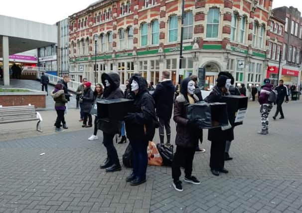 Vegan activists in Luton town centre.