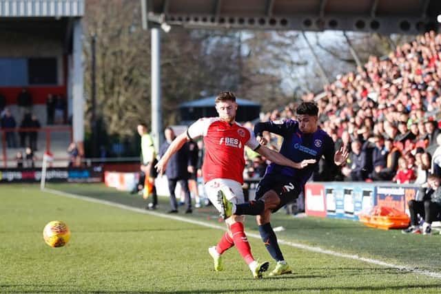 James Justin crosses the ball against Fleetwood on Saturday