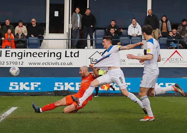 Town striker Danny Hylton went close with this effort before scoring in the second half