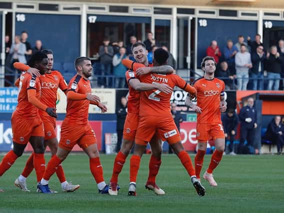 Luton celebrate a goal against Plymouth back in November