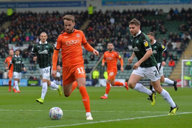 Andrew Shinnie makes a run into the box at Plymouth on Saturday