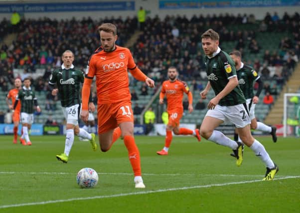 Andrew Shinnie makes a run into the box at Plymouth on Saturday