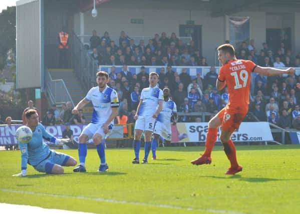 James Collins nets goal number 21 of the season at Bristol Rovers on Saturday