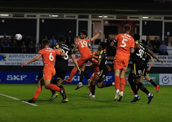 James Collins makes it 2-1 to Luton this evening