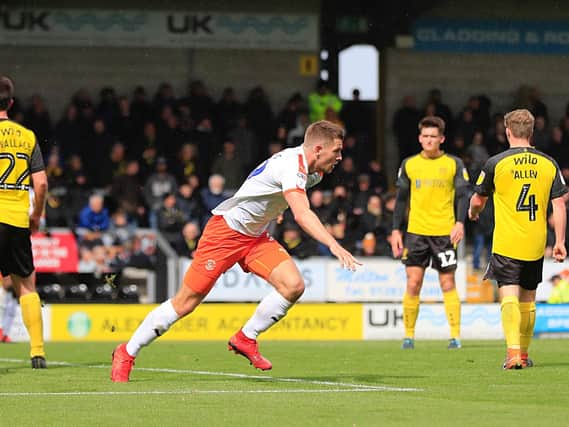 James Collins puts the Hatters 1-0 up at Burton Albion