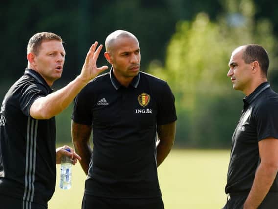Graeme Jones with Roberto Martinez and Thierry Henry during his time as Belgium assistant manager