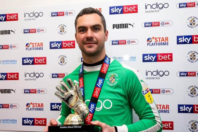 Luton keeper James Shea with his Golden Glove trophy