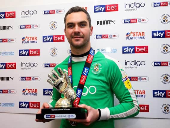Luton keeper James Shea with his Golden Glove trophy