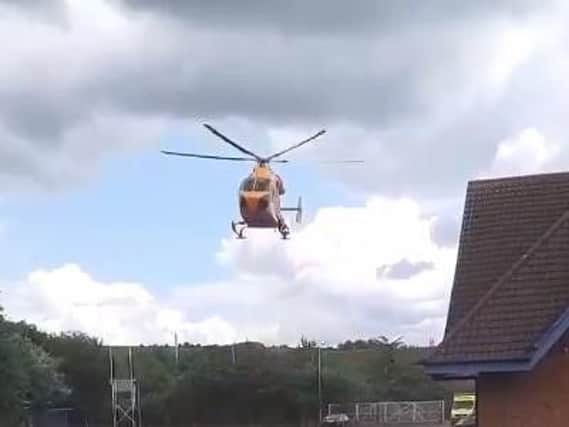 The helicopter transported the boy to hospital