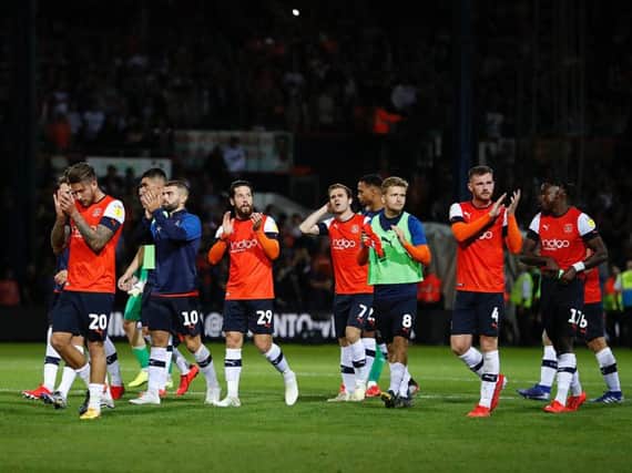 Luton players applaud their supporters after a 3-3 draw against Middlesbrough
