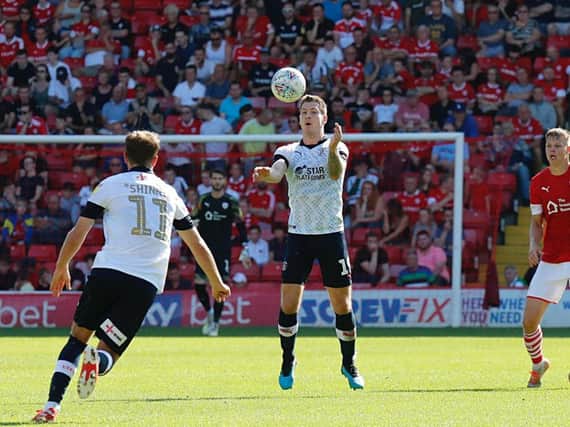 James Collins chests the ball down in Town's recent 3-1 win at Barnsley