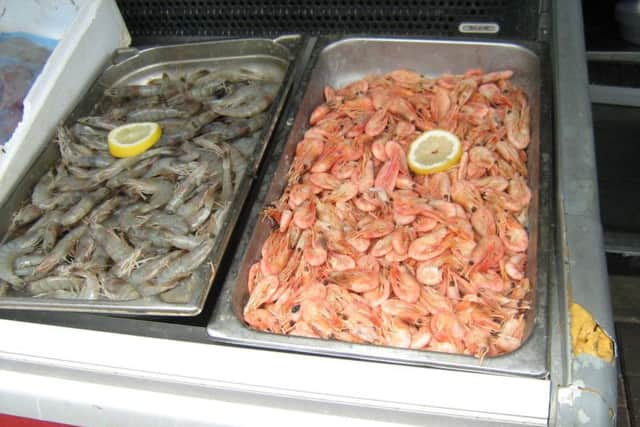 Uncovered chilled and ready-to-eat prawns