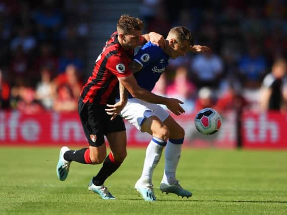 Jack Stacey in action on his Premier League debut for Bournemouth