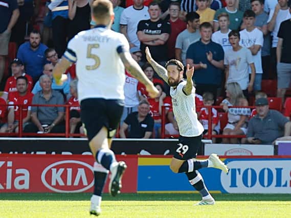 Jacob Butterfield celebrates scoring against Barnsley earlier this month