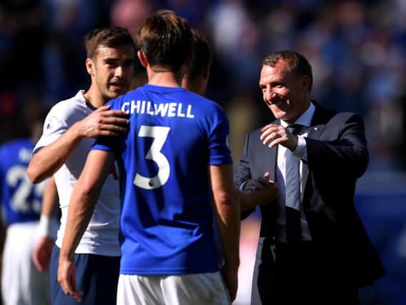 Leicester City boss Brendan Rodgers celebrates beating Tottenham on Saturday