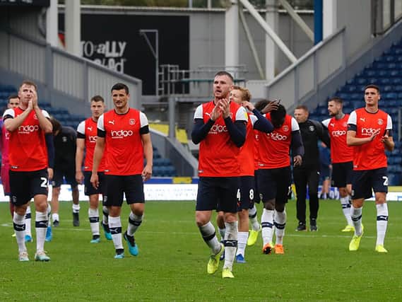 Hatters players applaud the travelling supporters at Blackburn on Saturday