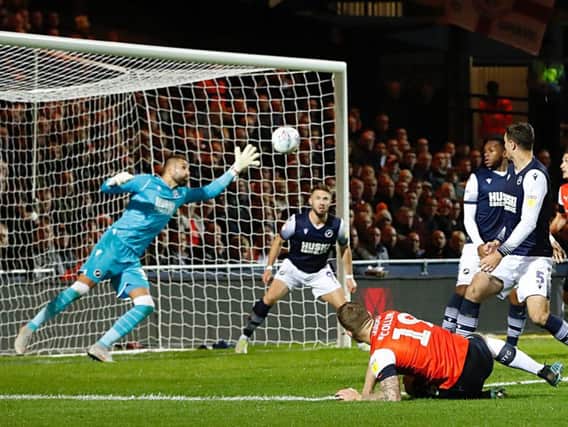 James Collins was denied a goal for Luton by this superb Bartosz Bialkowski save