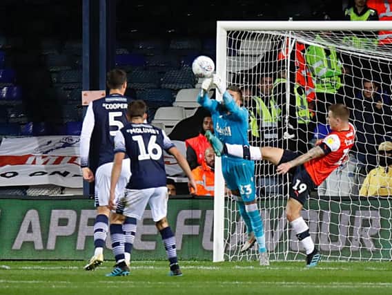 Action from Luton's 1-1 draw with Millwall last night