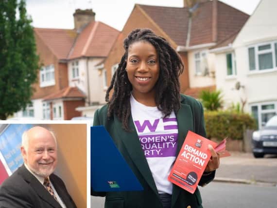 Serena Laidley campaigns in Luton North; (inset) MP Kelvin Hopkins