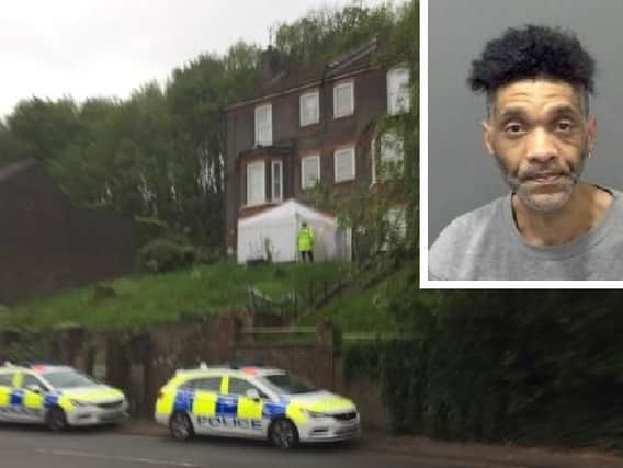 The scene of murder in Hitchin Road, (inset) killer Simon Lewis
