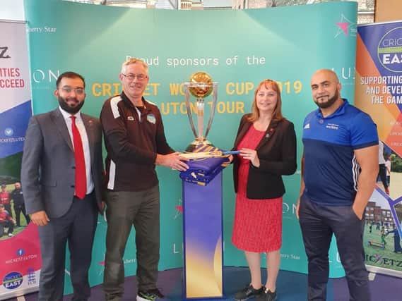 (L-R) Thanbi Haque, Local Business Manager at Metro Bank Luton, Dave Summers from Cricket East, Hazel Simpson, Local Director of Metro Bank Luton and Amran Malik, Wicketz Development Officer at Cricket East