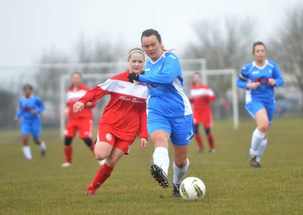 Action from Sandy Ladies v AFC Dunstable last Sunday. Pic: June Essex.