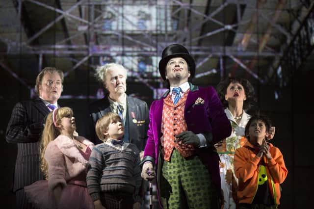 Douglas Hodge and cast in Charlie and the Chocolate Factory. Photo by Helen Maybanks.