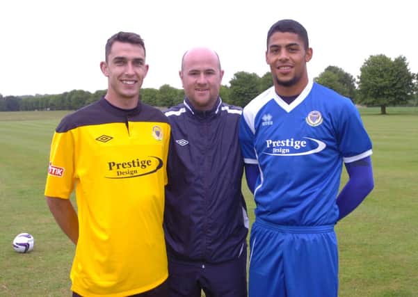 Barton Rovers boss Dan Kennoy welcomes new signings Paul Barnes, left, and Nat Peacock, right