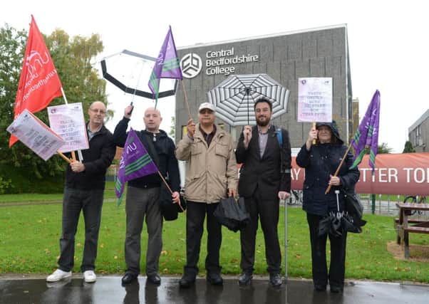 Protestors outside Central Bedfordshire College's Dunstable campus