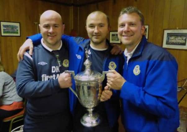 Barton Rovers' management team of Dan Kennoy, Wes Byrne and Jon Reid