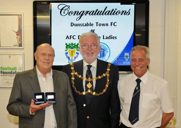 Roger Dance, Cllr. John Chatterley, Malcolm Aubrey (Roger Dance presented with his league medals)