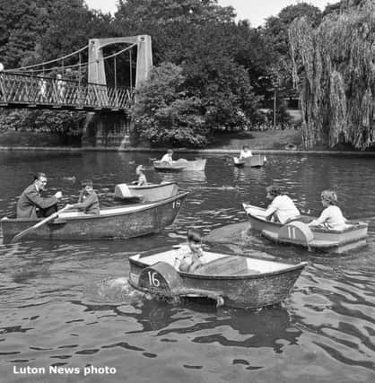 Boating lake in Wardown Park, Luton, in August 1962.