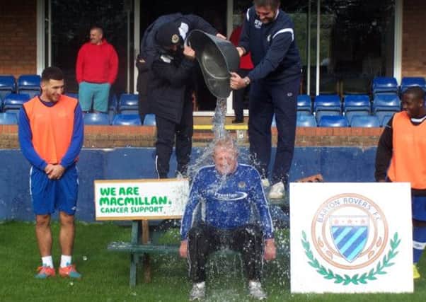 Kenny Burr of Barton Rovers takes the ice bucket challenge. PNL-141027-132359002