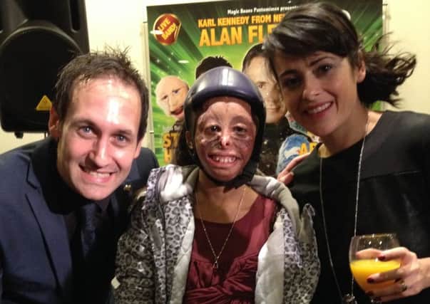 Luton burns survivor Shamiam Arif at Robin Hood with Steve Hewlett and Anna Kumble