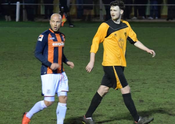 Luke Guttridge in action against Stotfold - pic: Trevor Cottenden