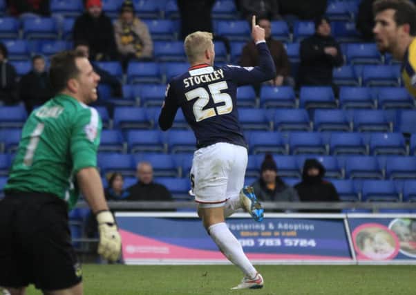 Jayden Stockley celebrates his first goal for Luton