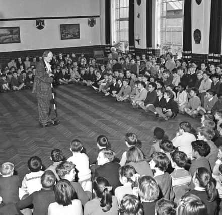 Coco the Clown at Maidenhall Junior School, Luton, in 1962.